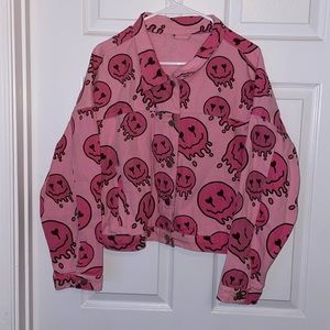 Pink Smiley Face Jean Jacket